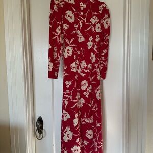 All in Favor Red and Cream Floral Long Sleeve Dress
